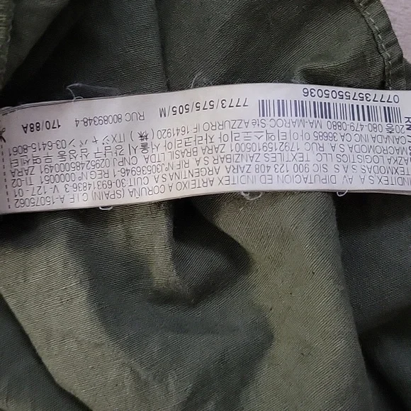 Zara Olive Green Linen Blend Strapless Shoulder Smocked Midi Dress Size M Boho - Picture 6 of 12